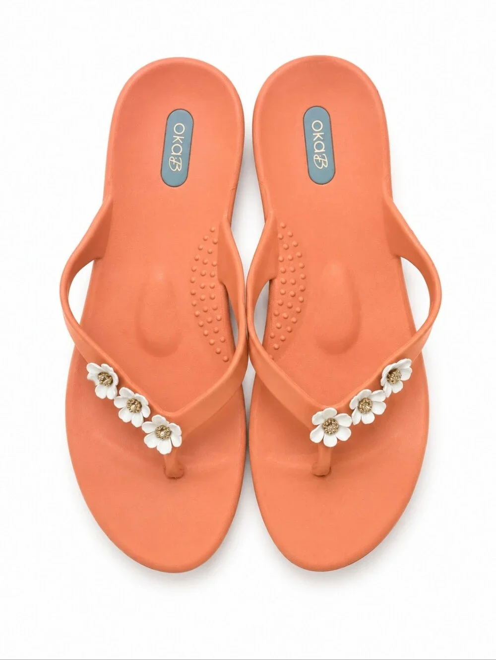 OKA b. Coral Orange Floral Toe-Post Sandals